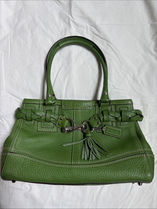 Coach Handbags - Coach Hamptons Green Pebbled Leather Braided Tassel Satchel F13084